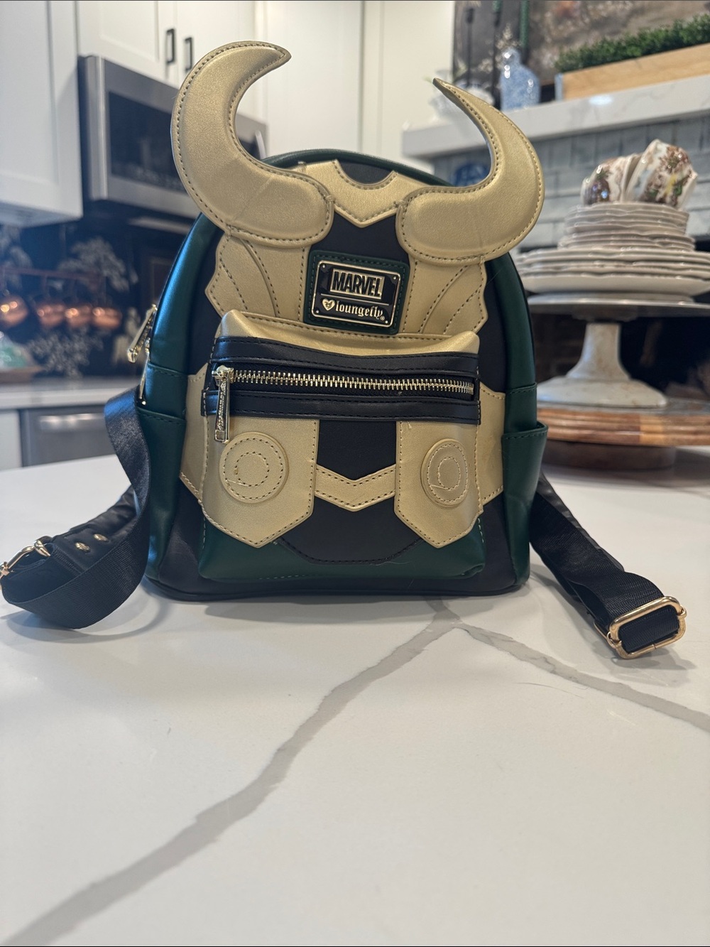 Loungefly Green & Gold Loki Helmet Mini Backpack